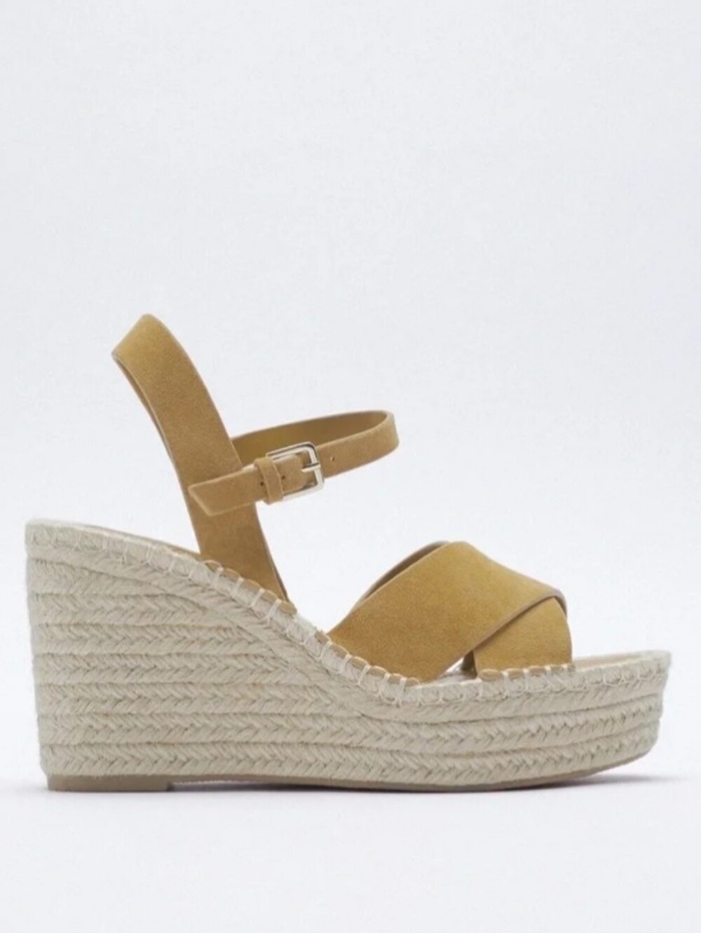 ZARA Leather Espadrilles Wedge Sandals